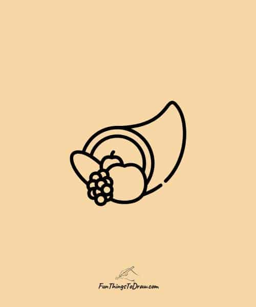 Cornucopia filled with harvest foods drawing (thanksgiving drawing ideas)