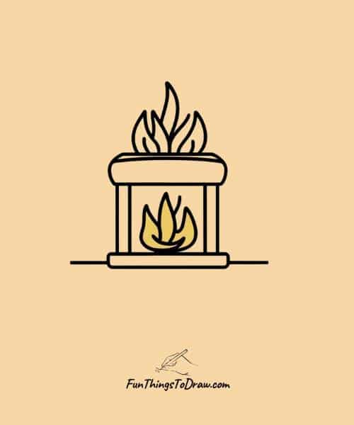 Cozy fireplace with flames drawing