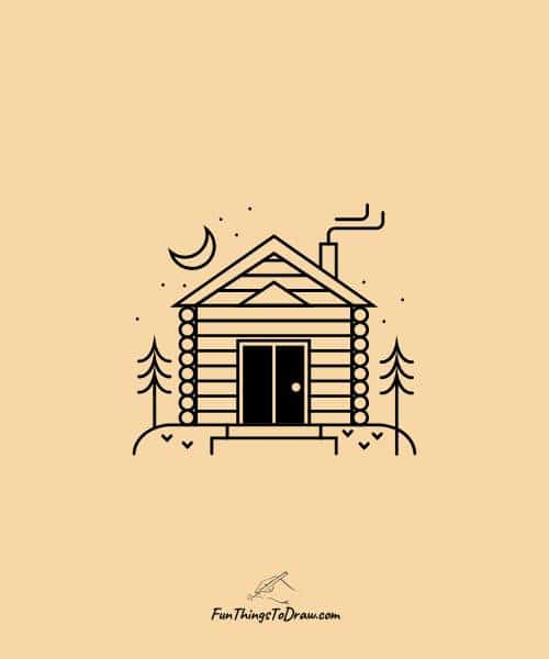 Cozy winter cabin drawing