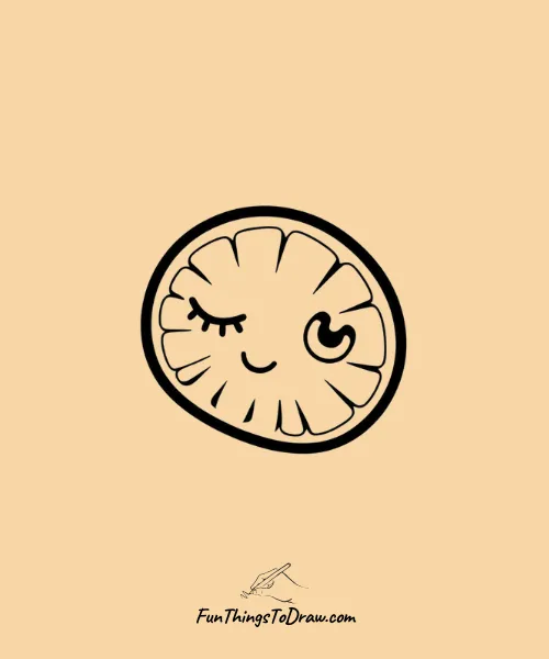 Cute Orange Slice Winking with Eyes Drawing