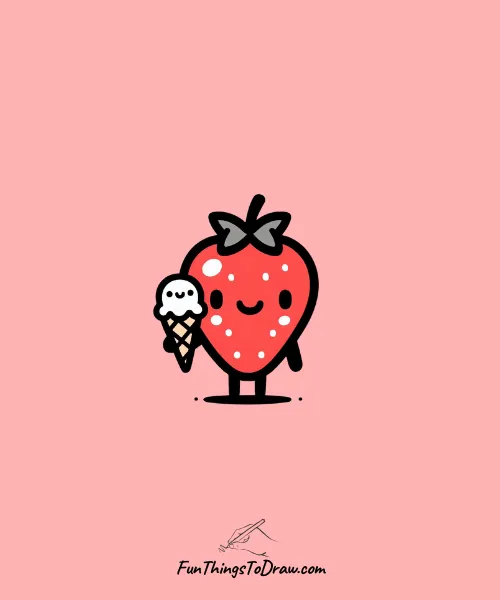Cute strawberry holding icecream Drawing
