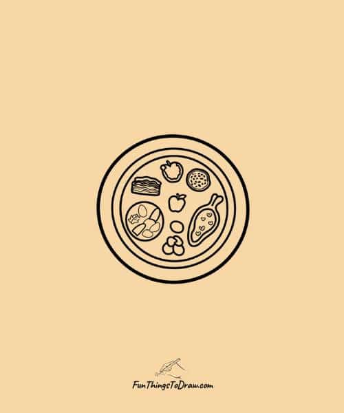 Dinner plate with traditional foods drawing