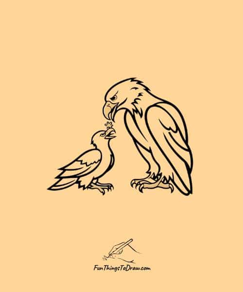 Drawing of an eagle feeding its kid