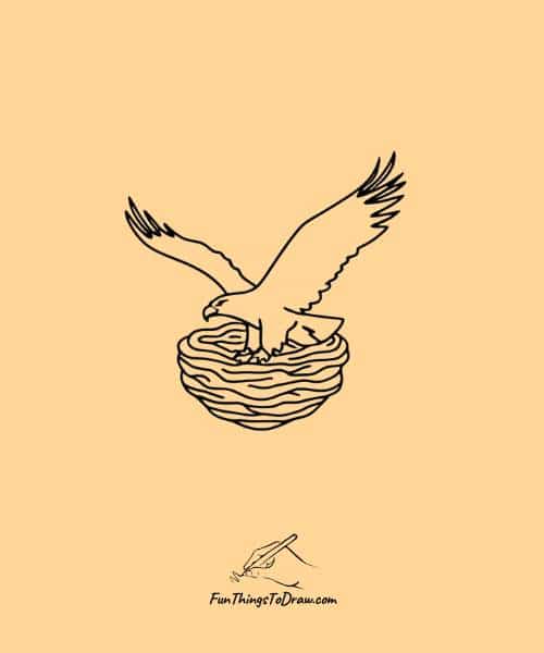Drawing of an eagle landing in nest