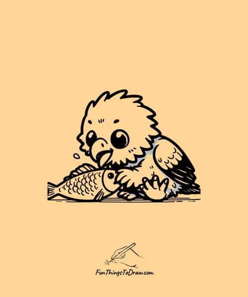 Eaglet eating fish