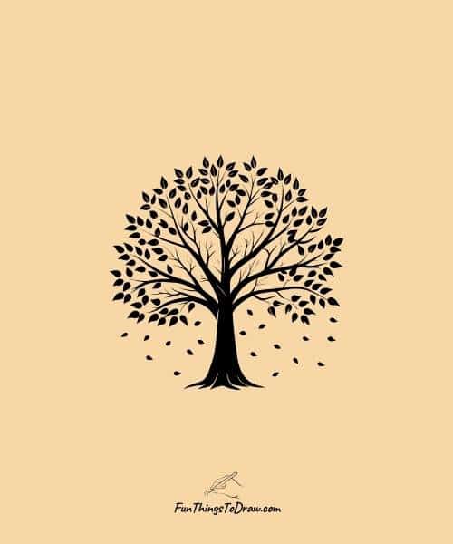 Drawing of Fall tree with dropping leaves