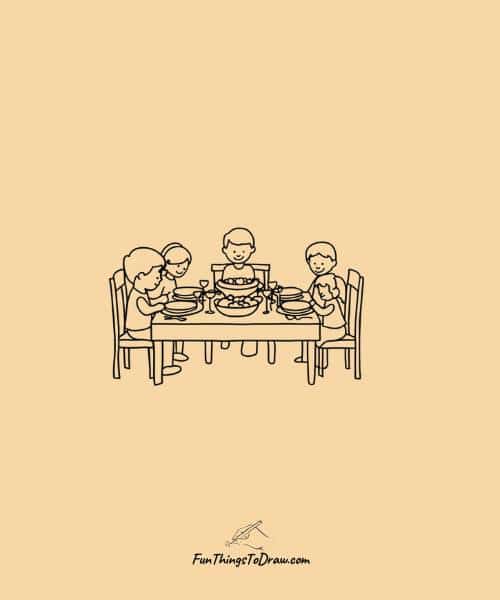 Family dinner table setting drawing