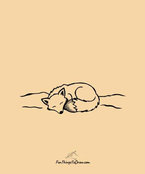 Fox curled up in the snow drawing