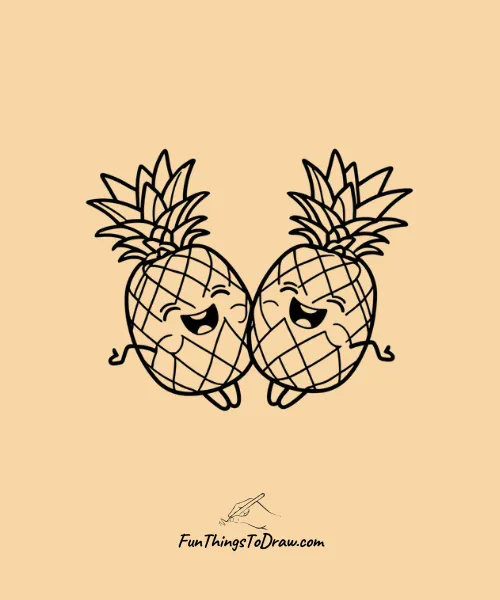 Giggling Pineapple Pair Drawing
