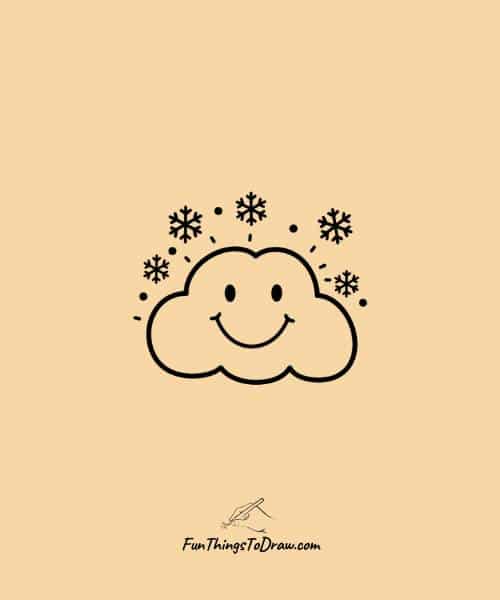 Happy snow cloud with snowflakes drawing