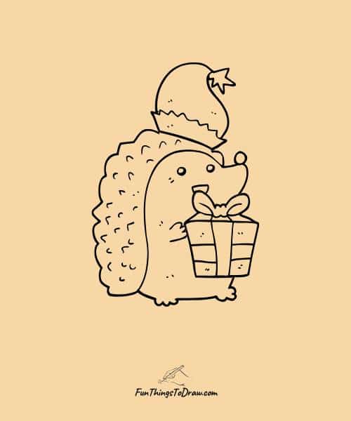 Hedgehog with a mini hat drawing