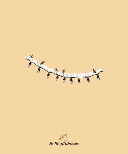 Holiday lights on a snowy branch drawing
