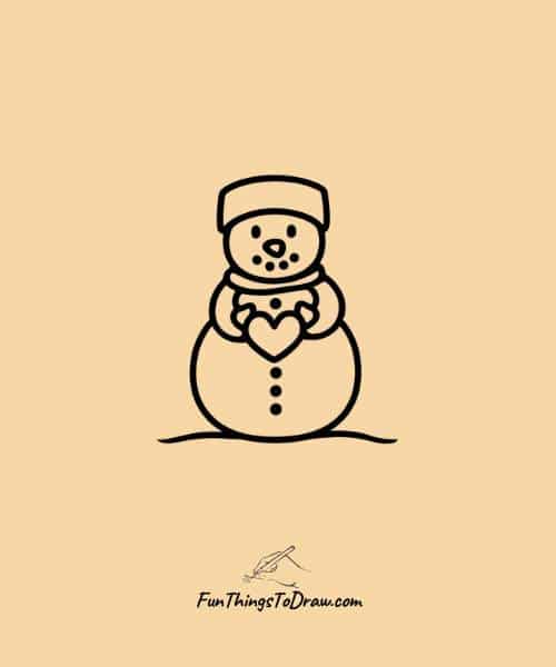 Little snowman holding a heart drawings