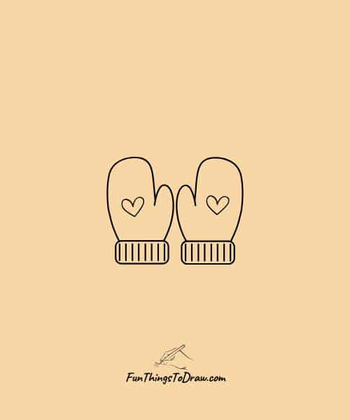 Drawing of Mittens with hearts