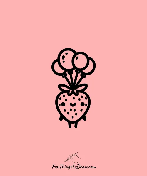 Multiple balloons tied to a strawberry Drawing