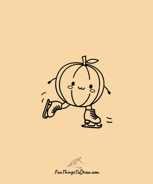 Cute Little Orange doing Ice Skating Drawing
