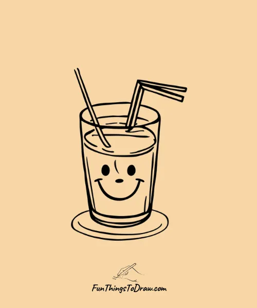 Orange Juice with Straws and Happy Face Drawing