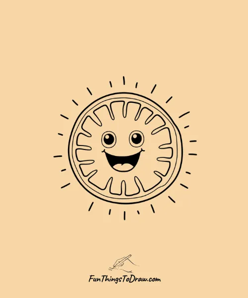 Orange Slice with Excited Expressions Drawing