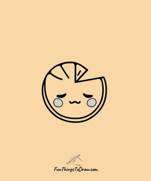Orange Slice with Sad Mood Drawing