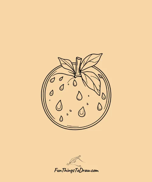 Orange with Water Droplets Drawing