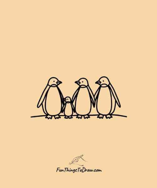 Drawing of Penguin family holding hands