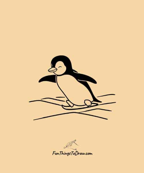 Drawing of Penguin sliding on ice