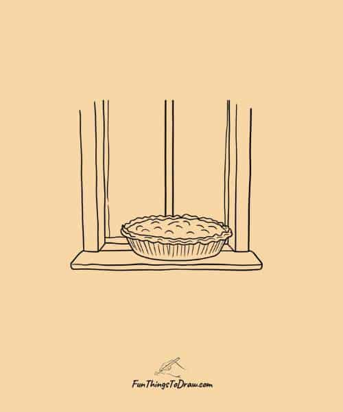 Pie cooling on windowsill drawing