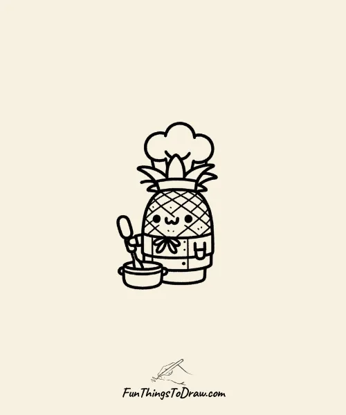 Pineapple Cooking as a Chef Drawing