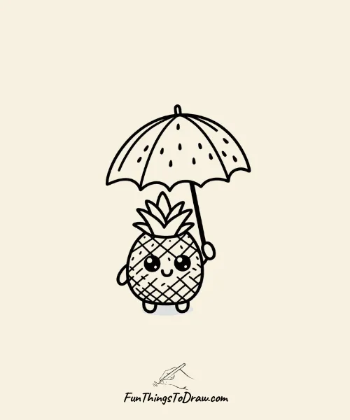 Pineapple Holding an Umbrella Drawing