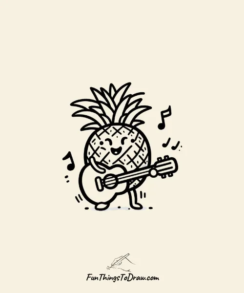 Pineapple Playing Guitar Drawing
