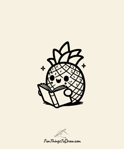 Pineapple Reading a Book Drawing