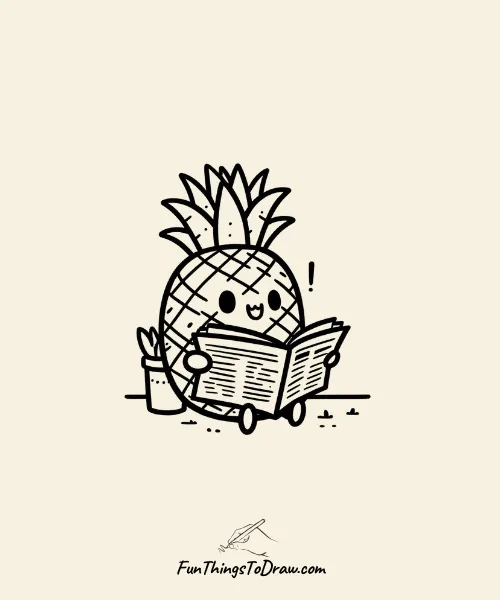 Pineapple Reading the Newspaper Drawing