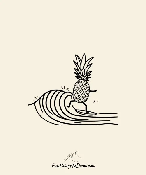 Pineapple Surfing Drawing