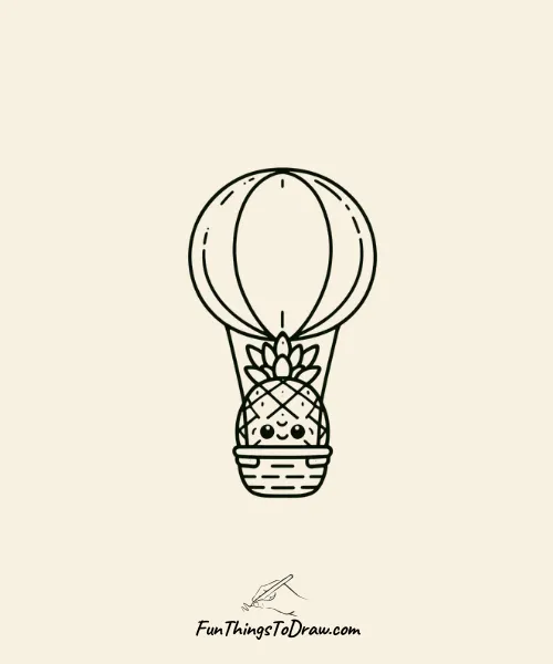 Pineapple in a Hot Air Balloon Drawing
