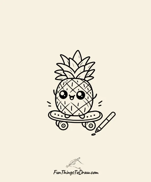 Pineapple on a Skateboard Drawing