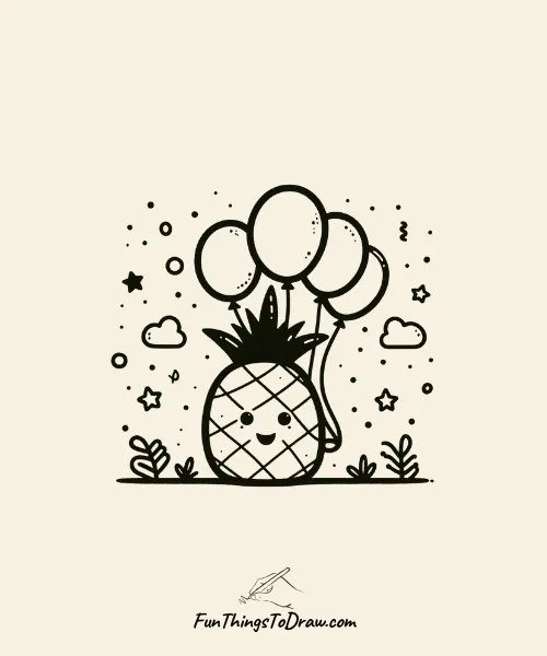 Pineapple with Balloons Drawing