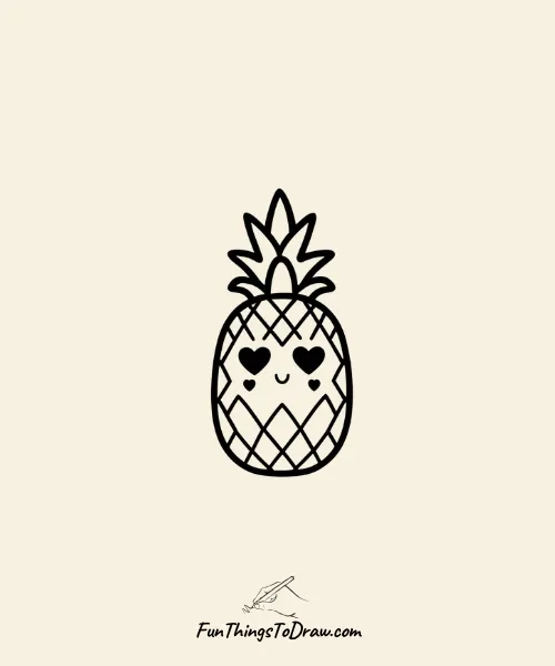 Pineapple with Heart Eyes Drawing