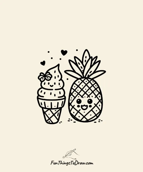 Pineapple with Ice Cream Drawing
