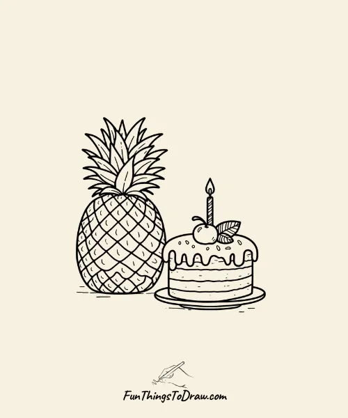 Pineapple with a Cake Drawing