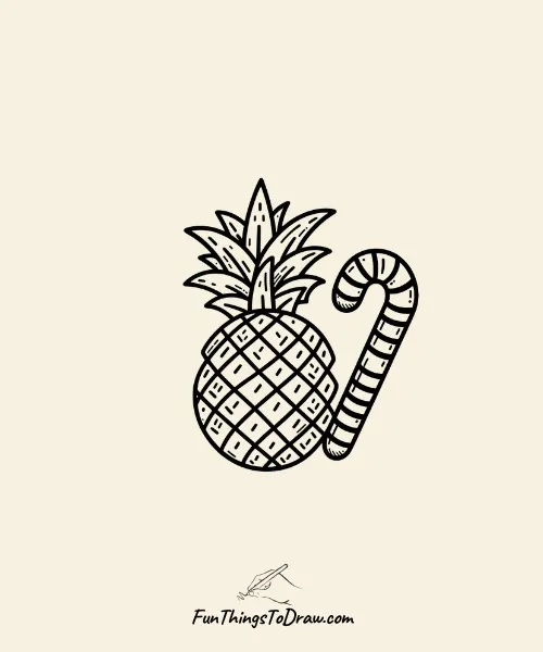 Pineapple with a Candy Cane Drawing