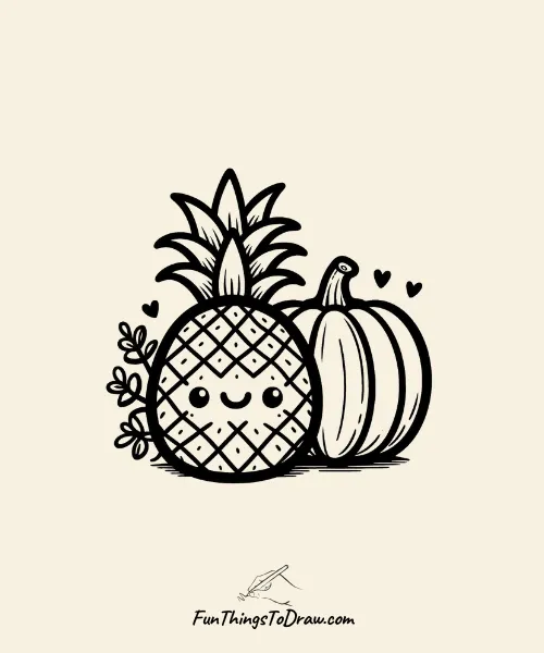 Pineapple with a Pumpkin Drawing Drawing
