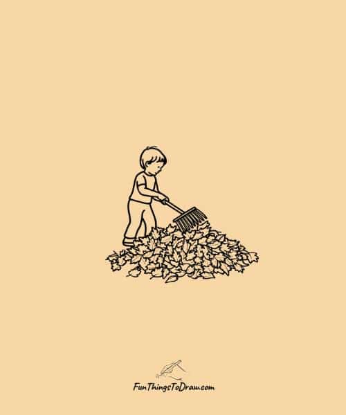 Raking leaves pile drawing