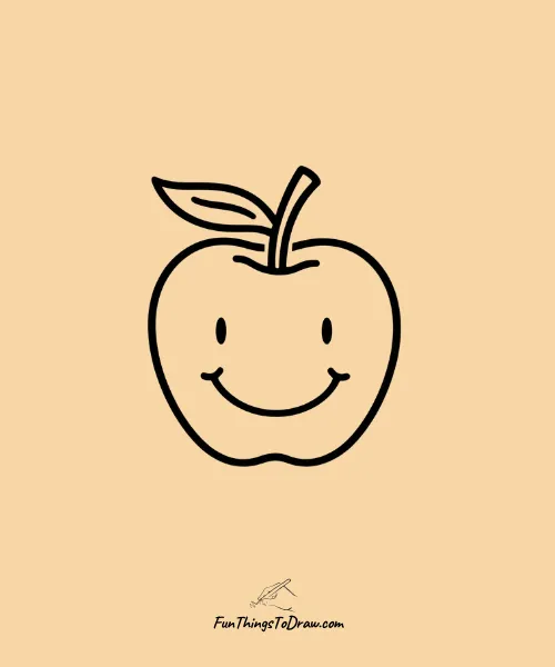 Smiling Apple Drawing - easy cute fruit drawing