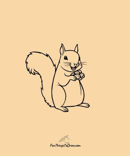 Drawing of Squirrel Eating Nuts