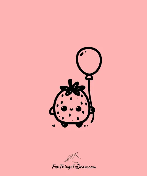 Strawberry Holding a Balloon Drawing
