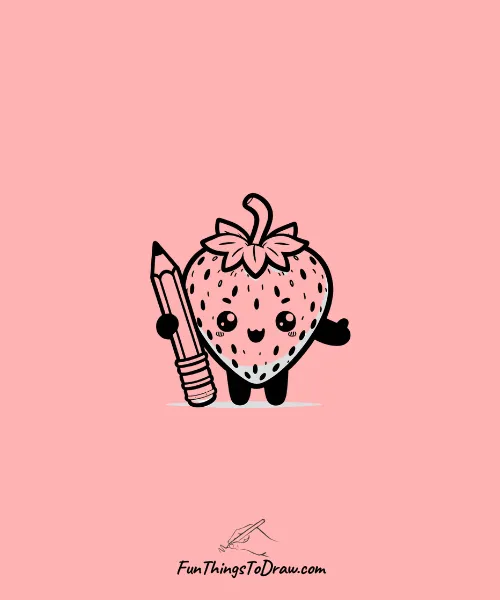 Strawberry Holding a Pencil Drawing