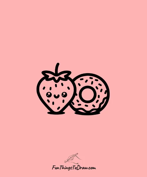 Strawberry and a Donut Drawing