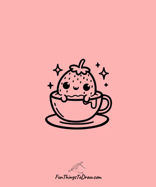 Strawberry in a Teacup Drawing