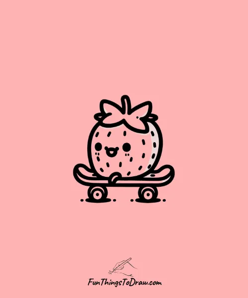 Strawberry on a Skateboard Drawing