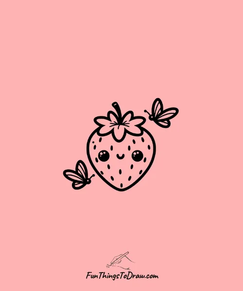 Strawberry with a Butterflies Drawing